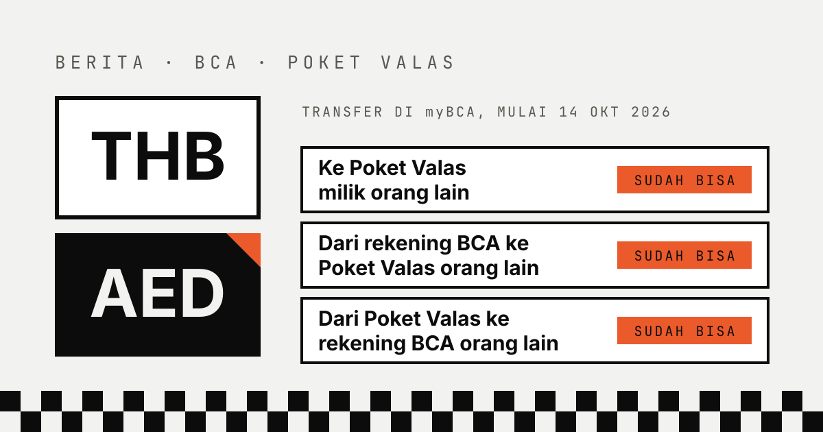 Poket Valas BCA THB dan AED: transfer ke Poket Valas dan rekening BCA milik orang lain sudah bisa mulai 14 Oktober 2026